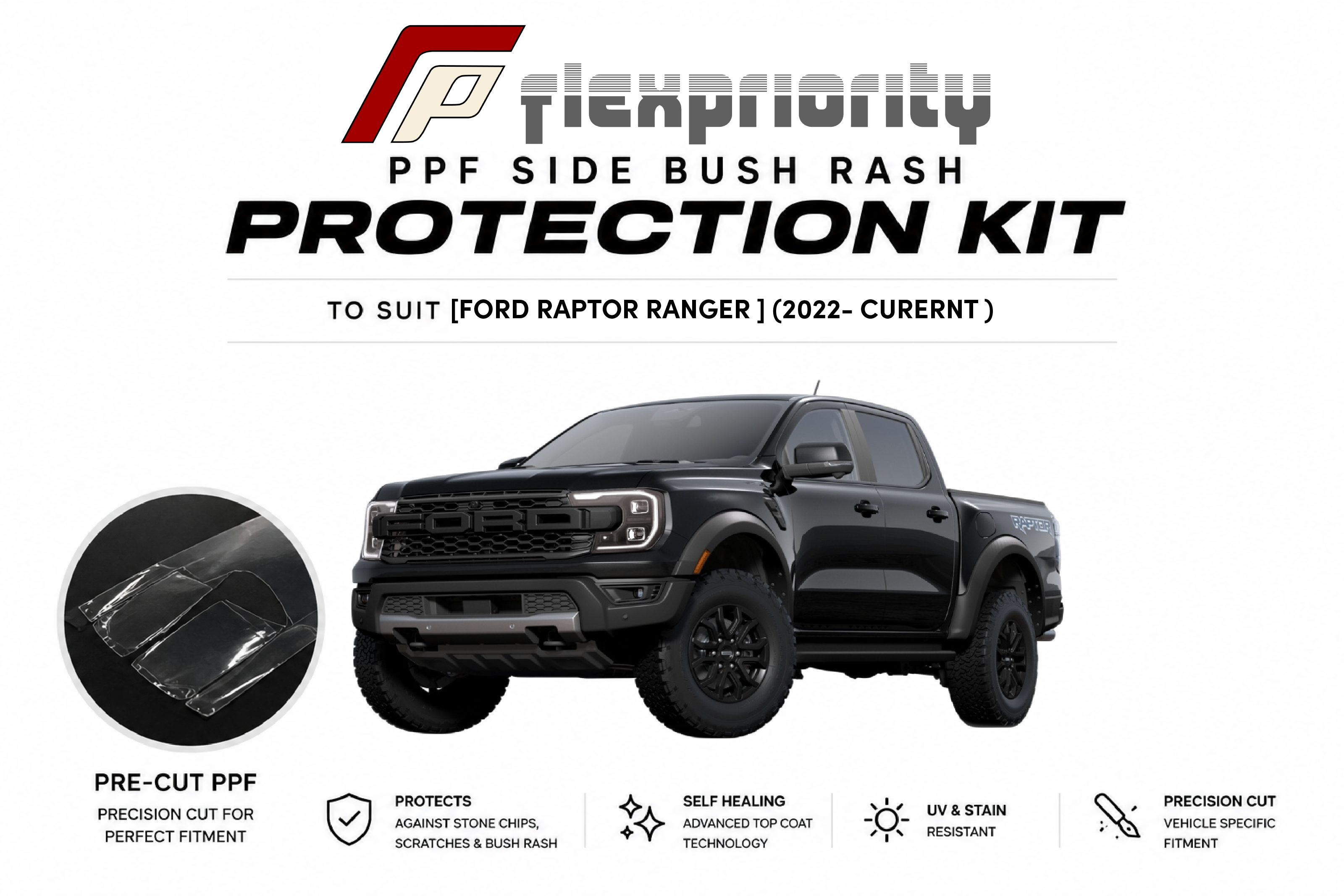 Pre Cut PPF Side Bush Rash Protection Kit | Ford Raptor Ranger  2022 - Current