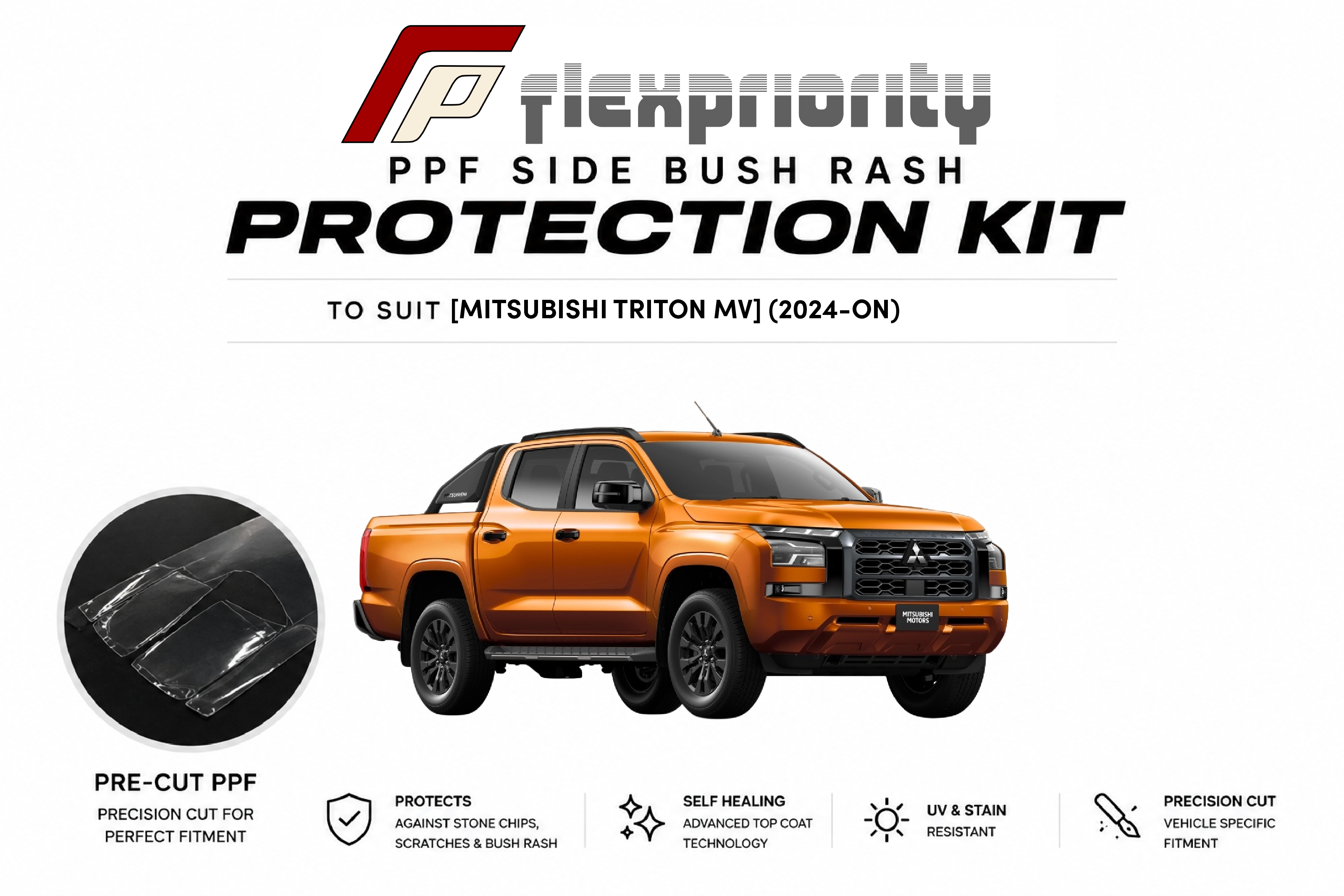 Pre Cut PPF Side Bush Rash Protection Kit |  Mitsubishi Triton MV - (2024 - Current)
