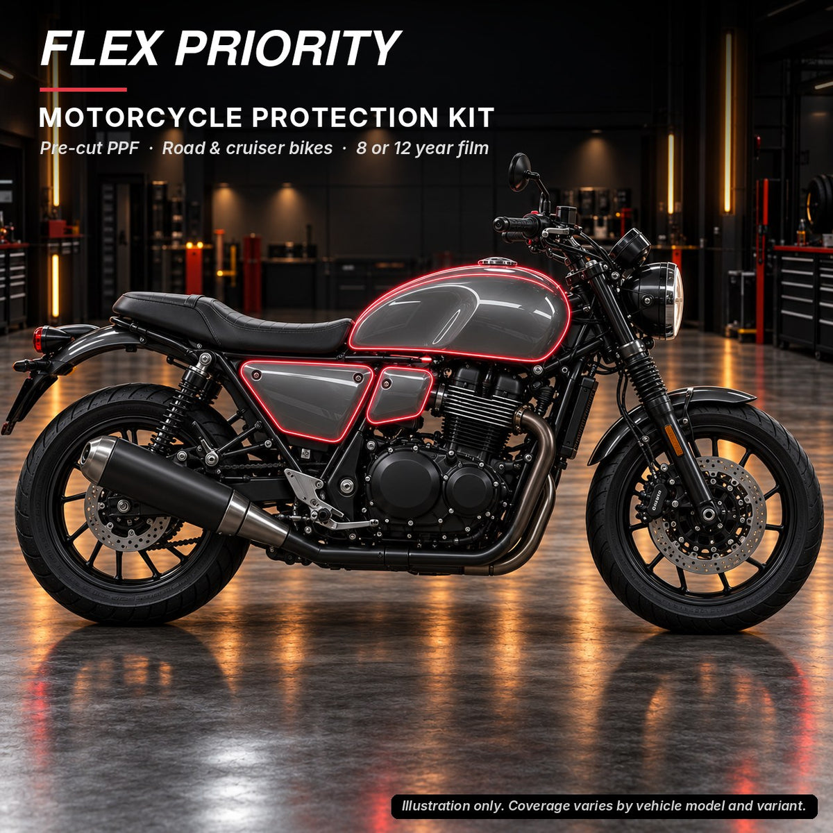 Flex Priority pre-cut motorcycle PPF kit - naked and retro